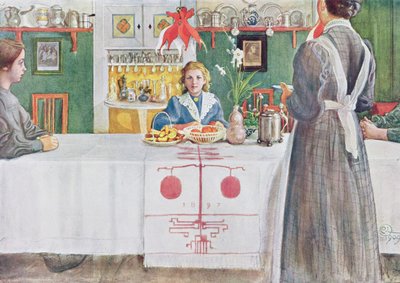 Friends from the Town - Dining Room Scene by Carl Larsson